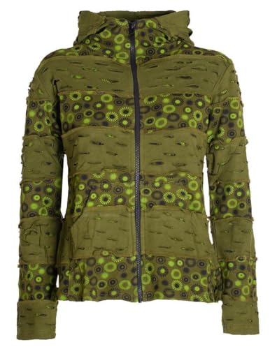 Vishes - Alternative Bekleidung - Damen-Jacke Blumen Patch-Sweatjacke Hippie-Jacke Kapuzenjacke olive 42 von Vishes