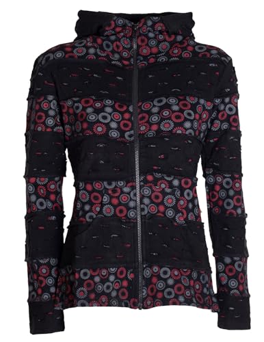 Vishes - Alternative Bekleidung - Damen-Jacke Blumen Patch-Sweatjacke Hippie-Jacke Kapuzenjacke schwarz 42 von Vishes