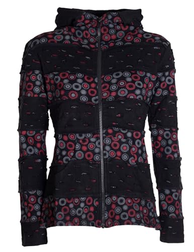 Vishes - Alternative Bekleidung - Damen-Jacke Blumen Patch-Sweatjacke Hippie-Jacke Kapuzenjacke schwarz 48-50 von Vishes