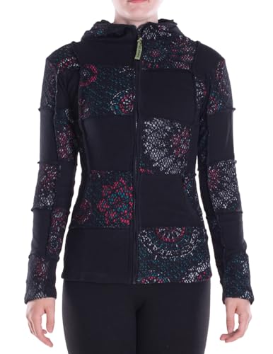 Vishes - Alternative Bekleidung - Damen-Jacke Blumen-Sweatjacke Hippie-Jacke Spitzen Kapuzenjacke schwarz 46-48 von Vishes