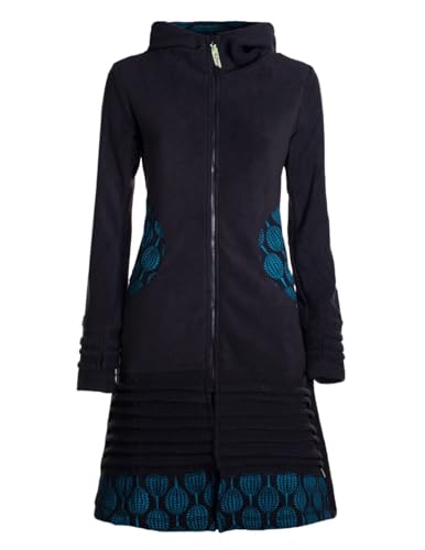 Vishes - Alternative Bekleidung - Damen Kapuzenjacke lang Fleece Hippiemantel Übergangsjacke schwarz 32-34 von Vishes