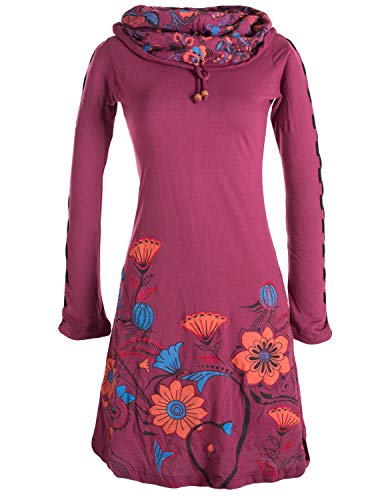 Vishes - Alternative Bekleidung - Damen Kleid mit Blumen-Muster Langarm Herbst Frühling Schalkragen dunkelrot 44 von Vishes