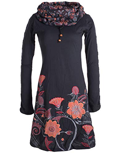 Vishes - Alternative Bekleidung - Damen Kleid mit Blumen-Muster Langarm Herbst Frühling Schalkragen schwarz 42 von Vishes