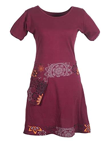 Vishes - Alternative Bekleidung - Damen Kurzarm Kleid Tunika Hippie Blumen Muster Sidebag Tasche dunkelrot 36 von Vishes