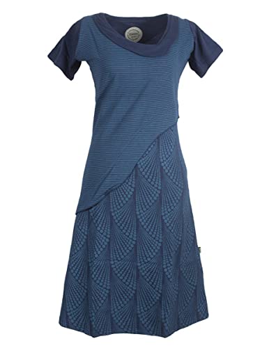 Vishes - Alternative Bekleidung - Damen Kurzarm Lagenlook Kleid Hippie Streifen Punkte Muster dunkelblau 40-42 von Vishes