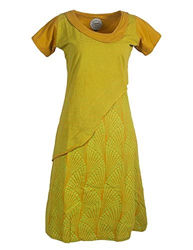 Vishes - Alternative Bekleidung - Damen Kurzarm Lagenlook Kleid Hippie Streifen Punkte Muster gelb 38 von Vishes