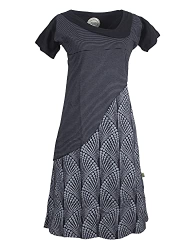 Vishes - Alternative Bekleidung - Damen Kurzarm Lagenlook Kleid Hippie Streifen Punkte Muster schwarz 36-38 von Vishes