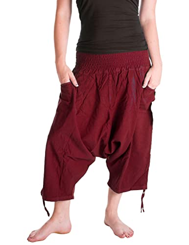 Vishes - Alternative Bekleidung - Damen Lässige Extra Weite Hose Baggy Schlupfhose Dehnbund Taschen dunkelrot von Vishes