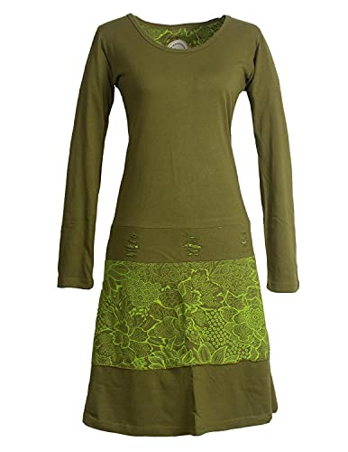 Vishes - Alternative Bekleidung - Damen Lagenlook Langarm Damen Kleid Strickkleid mit Blumen-Spitze Bedruckt Olive 50 von Vishes
