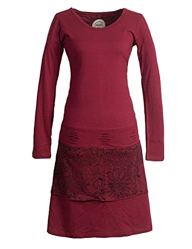 Vishes - Alternative Bekleidung - Damen Lagenlook Langarm Damen Kleid Strickkleid mit Blumen-Spitze Bedruckt dunkelrot 36 von Vishes