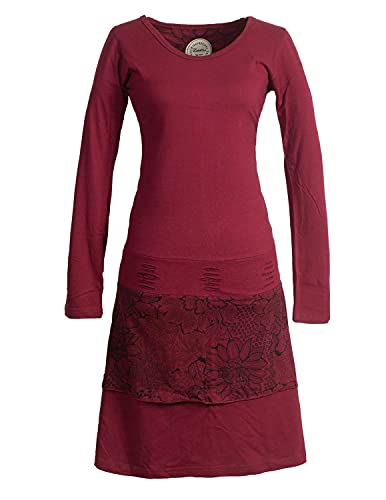 Vishes - Alternative Bekleidung - Damen Lagenlook Langarm Damen Kleid Strickkleid mit Blumen-Spitze Bedruckt dunkelrot 46 von Vishes