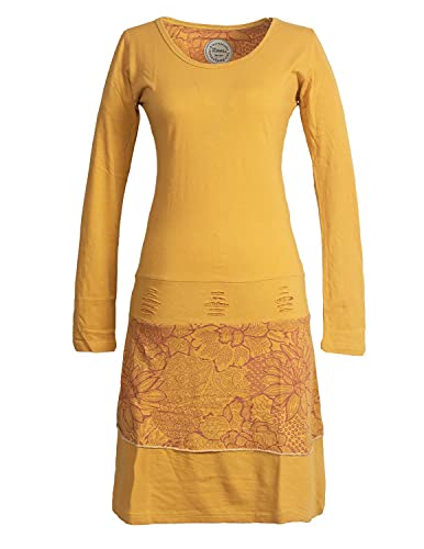 Vishes - Alternative Bekleidung - Damen Lagenlook Langarm Damen Kleid Strickkleid mit Blumen-Spitze Bedruckt gelb 34 von Vishes