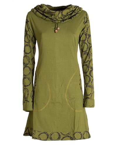 Vishes - Alternative Bekleidung - Damen Lang-arm Kleid Schal-Kleid Winterkleider Baumwollkleid Olive 34 von Vishes