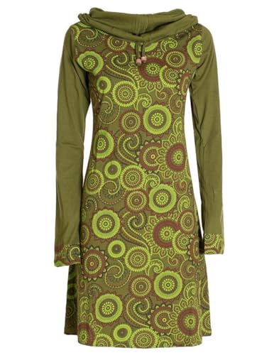 Vishes - Alternative Bekleidung - Damen Lang-arm Kleid Schal-Kleid Winterkleider Baumwollkleid Olive 40 von Vishes