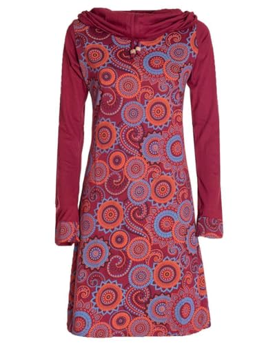 Vishes - Alternative Bekleidung - Damen Lang-arm Kleid Schal-Kleid Winterkleider Baumwollkleid dunkelrot 48-50 von Vishes