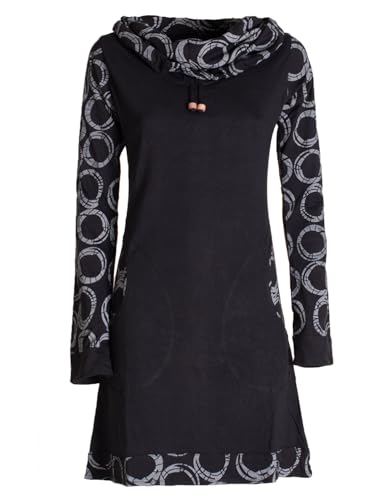 Vishes - Alternative Bekleidung - Damen Lang-arm Kleid Schal-Kleid Winterkleider Baumwollkleid schwarz 48 von Vishes