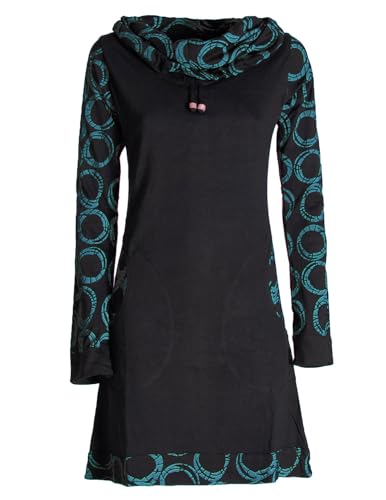 Vishes - Alternative Bekleidung - Damen Lang-arm Kleid Schal-Kleid Winterkleider Baumwollkleid schwarz-türkis 34 von Vishes