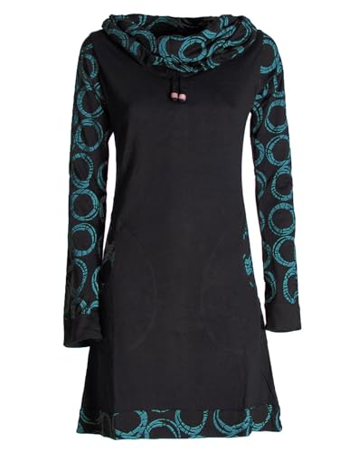 Vishes - Alternative Bekleidung - Damen Lang-arm Kleid Schal-Kleid Winterkleider Baumwollkleid schwarz-türkis 38 von Vishes