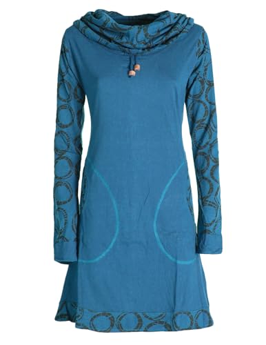 Vishes - Alternative Bekleidung - Damen Lang-arm Kleid Schal-Kleid Winterkleider Baumwollkleid türkis 38 von Vishes