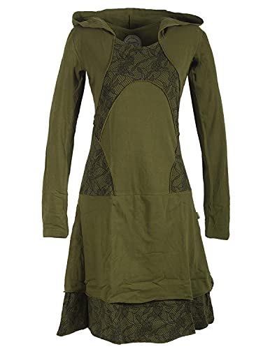 Vishes - Alternative Bekleidung - Damen Langarm Lagenlookkleid aus Baumwolle mit Zipfelkapuze Olive 34-36 von Vishes