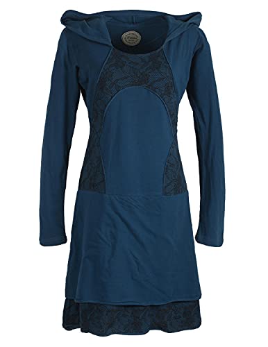 Vishes - Alternative Bekleidung - Damen Langarm Lagenlookkleid aus Baumwolle mit Zipfelkapuze türkis 50-52 von Vishes