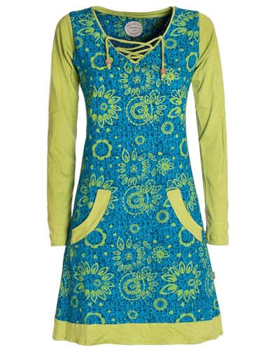 Vishes - Alternative Bekleidung - Damen Langarm Longshirt-Kleid Sweatkleid Shirt-Kleid Blumen türkis 40 von Vishes