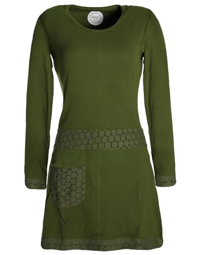 Vishes - Alternative Bekleidung - Damen Langarm Shirt Kleid Jersey Tunika Hippie Blumen sidebag Olive 38 von Vishes