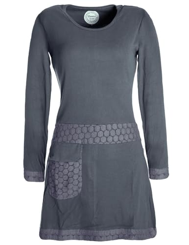 Vishes - Alternative Bekleidung - Damen Langarm Shirt Kleid Jersey Tunika Hippie Blumen sidebag grau 42-44 von Vishes