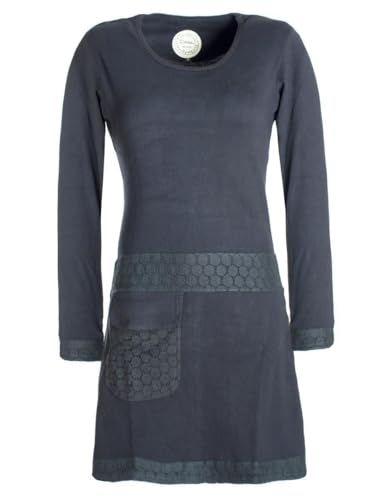 Vishes - Alternative Bekleidung - Damen Langarm Shirt Kleid Jersey Tunika Hippie Blumen sidebag schwarz 32-34 von Vishes