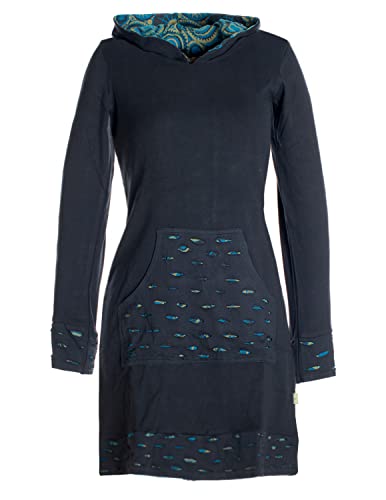Vishes - Alternative Bekleidung - Damen Langarm-Shirtkleid Hoodie-Kleid Baumwollkleid Kapuze schwarz-türkis 38 von Vishes
