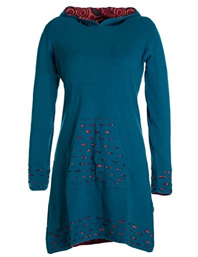 Vishes - Alternative Bekleidung - Damen Langarm-Shirtkleid Hoodie-Kleid Baumwollkleid Kapuze türkis 38 von Vishes
