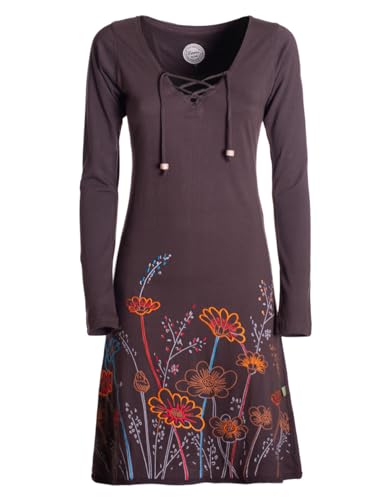 Vishes - Alternative Bekleidung - Damen Langarm-Shirtkleid Tunika-Kleid Baumwollkleid mit Blumen-Print braun 40 von Vishes