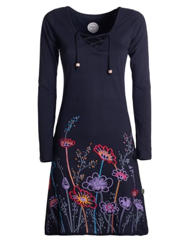 Vishes - Alternative Bekleidung - Damen Langarm-Shirtkleid Tunika-Kleid Baumwollkleid mit Blumen-Print schwarz 40 von Vishes