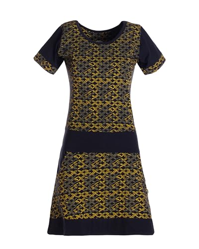 Vishes - Alternative Bekleidung - Damen Longshirt-Kleid Kurzarm Mini-Kleid Tunika-Kleid T-Shirtkleid Schwarz-Gelbgrün 40 von Vishes