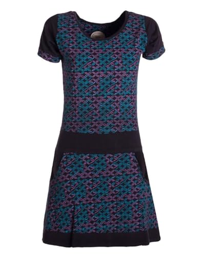 Vishes - Alternative Bekleidung - Damen Longshirt-Kleid Kurzarm Mini-Kleid Tunika-Kleid T-Shirtkleid Schwarz-Türkis 42 von Vishes