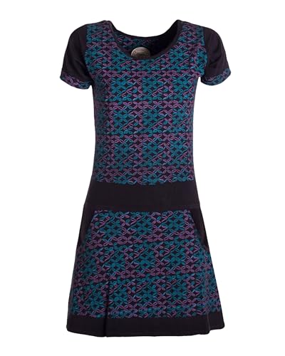 Vishes - Alternative Bekleidung - Damen Longshirt-Kleid Kurzarm Mini-Kleid Tunika-Kleid T-Shirtkleid Schwarz-Türkis 42 von Vishes