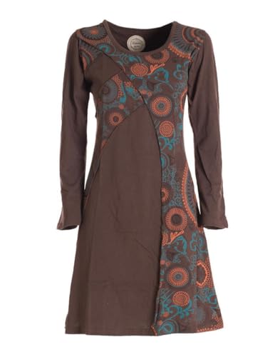 Vishes - Alternative Bekleidung - Damen Mandala-Kleid Blumen-Kleid Lang-arm Rundhals Baumwollkleid braun 36-38 von Vishes