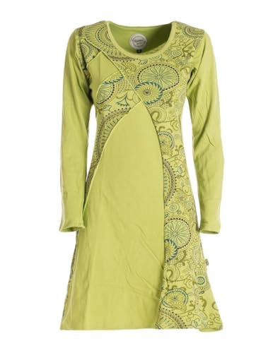 Vishes - Alternative Bekleidung - Damen Mandala-Kleid Blumen-Kleid Lang-arm Rundhals Baumwollkleid hellgrün 38-40 von Vishes