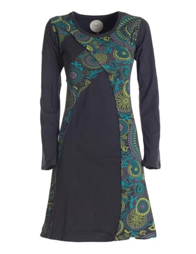 Vishes - Alternative Bekleidung - Damen Mandala-Kleid Blumen-Kleid Lang-arm Rundhals Baumwollkleid schwarz 34 von Vishes