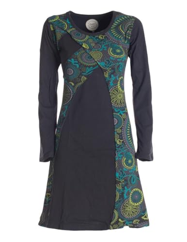 Vishes - Alternative Bekleidung - Damen Mandala-Kleid Blumen-Kleid Lang-arm Rundhals Baumwollkleid schwarz 36 von Vishes