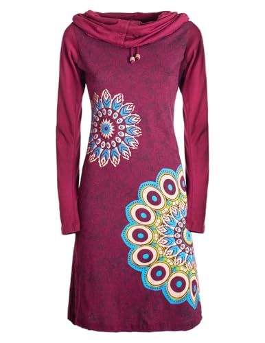 Vishes - Alternative Bekleidung - Damen Mandala-Kleid Langarm-Shirtkleid Schal-Kragen Baumwollkleid dunkelrot 42 von Vishes