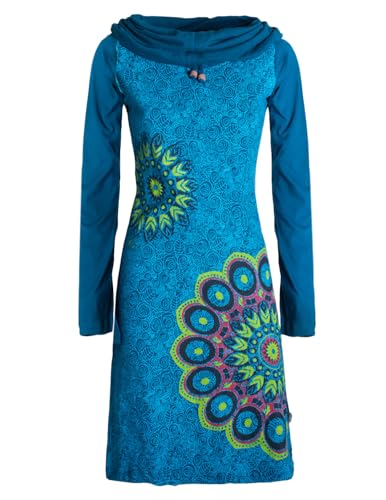 Vishes - Alternative Bekleidung - Damen Mandala-Kleid Langarm-Shirtkleid Schal-Kragen Baumwollkleid türkis 38 von Vishes