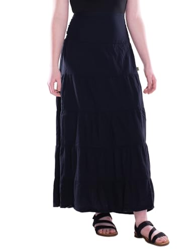 Vishes Alternative Bekleidung - Damen Maxi-Rock Baumwolle Vintage Retro elastischer Bund mit Kordel-Zug schwarz 34-42 von Vishes