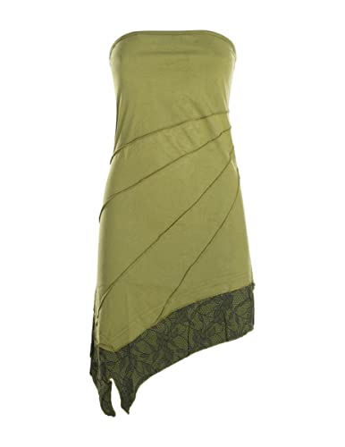 Vishes - Alternative Bekleidung - Damen Mini Bandeau Kleid Sommerkleid Patchworkkleid Olive 40 von Vishes