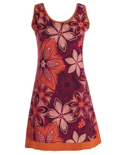Vishes Alternative Bekleidung - Damen Mini-Kleid Baumwolle Blumen-Muster Rundhalsausschnitt dunkelrot 40 von Vishes