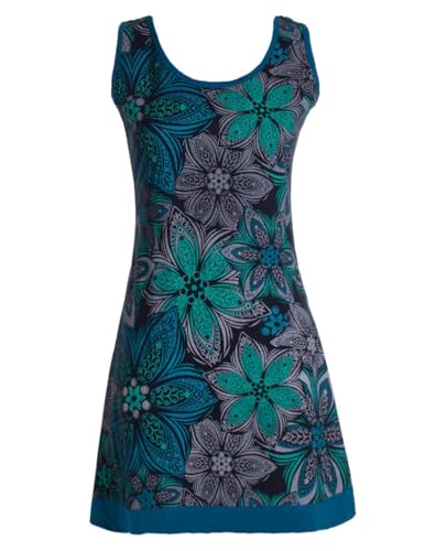 Vishes Alternative Bekleidung - Damen Mini-Kleid Baumwolle Blumen-Muster Rundhalsausschnitt schwarz 42 von Vishes