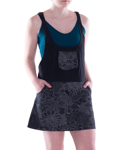 Vishes Alternative Bekleidung - Damen Mini-Kleid Baumwolle Paisley Latzkleid locker mit Taschen schwarz-grau 48-50 von Vishes