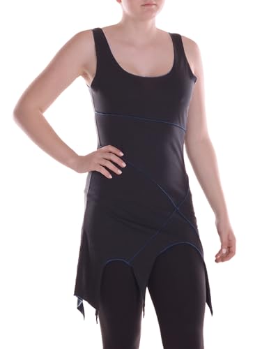 Vishes Alternative Bekleidung - Damen Mini-Kleid Baumwolle Patchwork Design Zipfelsaum schwarz 48 von Vishes