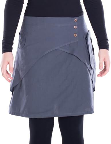 Vishes Alternative Bekleidung - Damen Mini-Rock 100% Baumwolle A-Linie breiter Bund mit Knopfleiste und Taschen grau 40 von Vishes