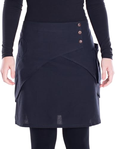 Vishes Alternative Bekleidung - Damen Mini-Rock 100% Baumwolle A-Linie breiter Bund mit Knopfleiste und Taschen schwarz 44-46 von Vishes